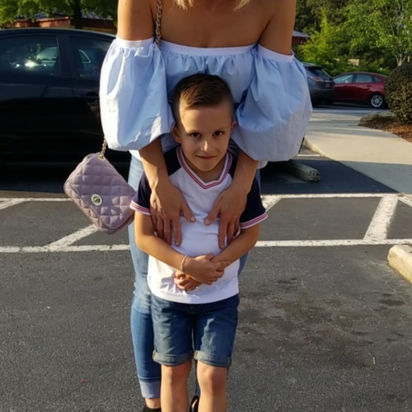 Reverse Open-Shoulder Top Light Blue - Picture 3 of 4